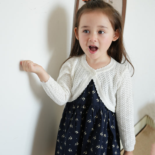 Girls' One-Button Knitted Cardigan Jacket